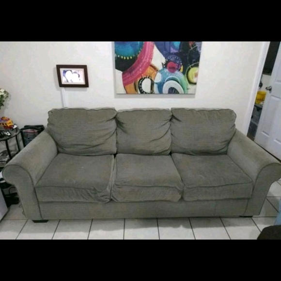 Gray fabric sofa bed / 3 seats